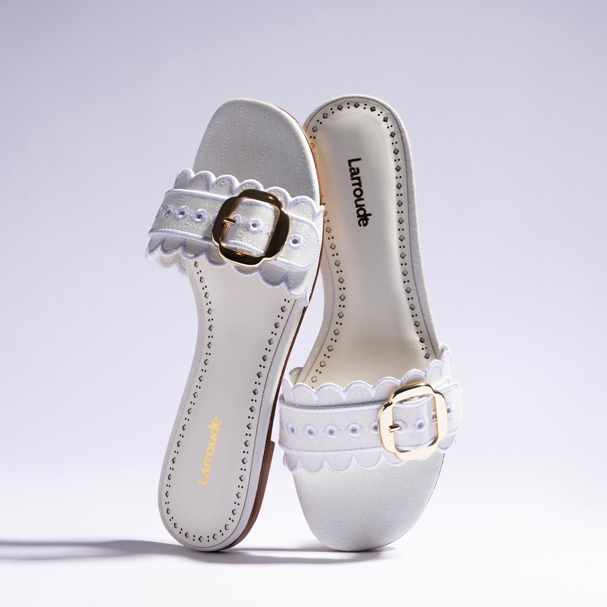 Ivy Broderie White Raffia Flat Mule