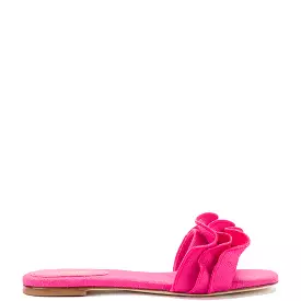 Ivy Ruffle Flat Mule - Pink Raffia | Shop Now