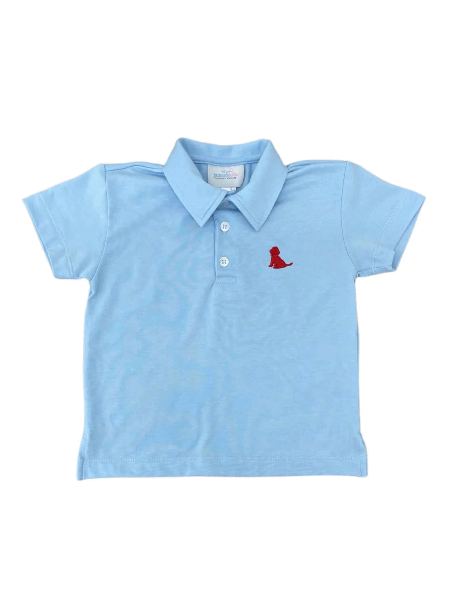 James & Lottie - Country Light Blue Polo with Red Puppy