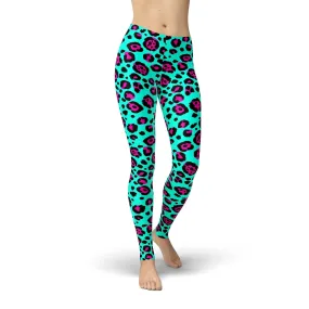 Jean Cheetah Print Leggings in Pink and Blue