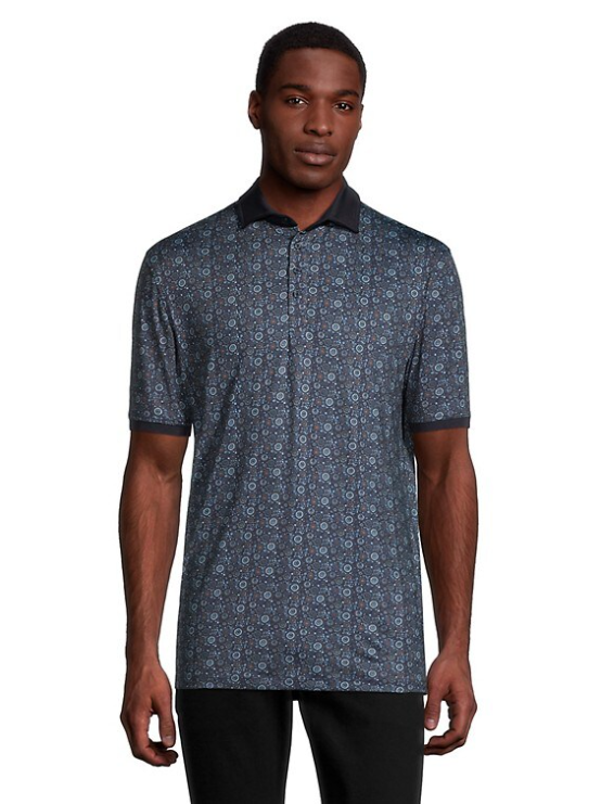 John Lennon Blue Floral Polystretch Pattern Polo Shirt for Men