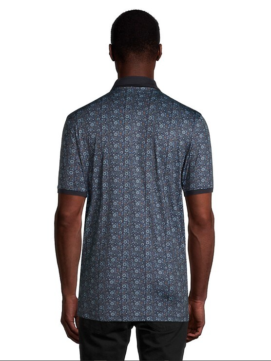 John Lennon Blue Floral Polystretch Pattern Polo Shirt for Men