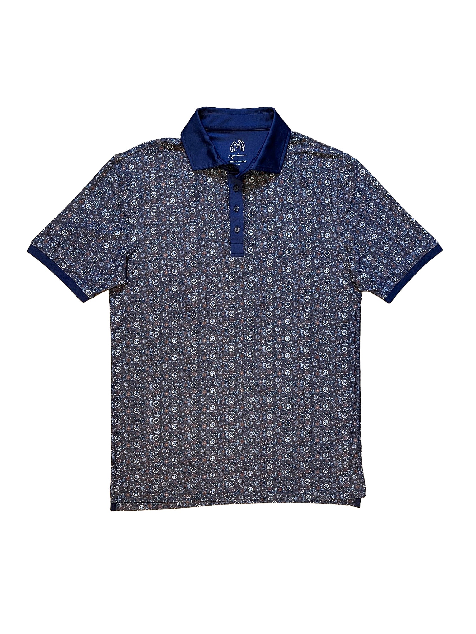 John Lennon Blue Floral Polystretch Pattern Polo Shirt for Men