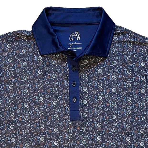 John Lennon Blue Floral Polystretch Pattern Polo Shirt for Men