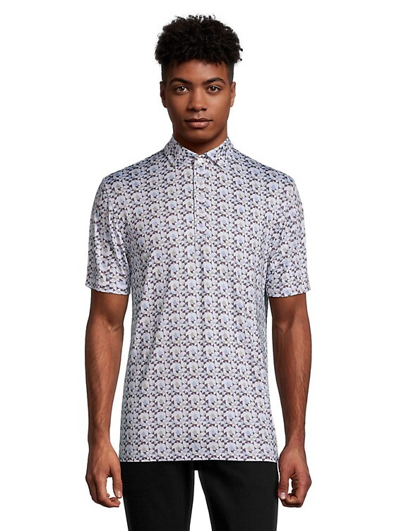 John Lennon Retro Blue Men's Patterned Polystretch Polo