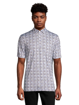 John Lennon Retro Blue Men's Patterned Polystretch Polo