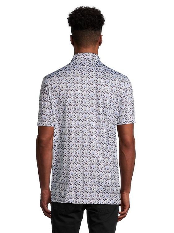 John Lennon Retro Blue Men's Patterned Polystretch Polo