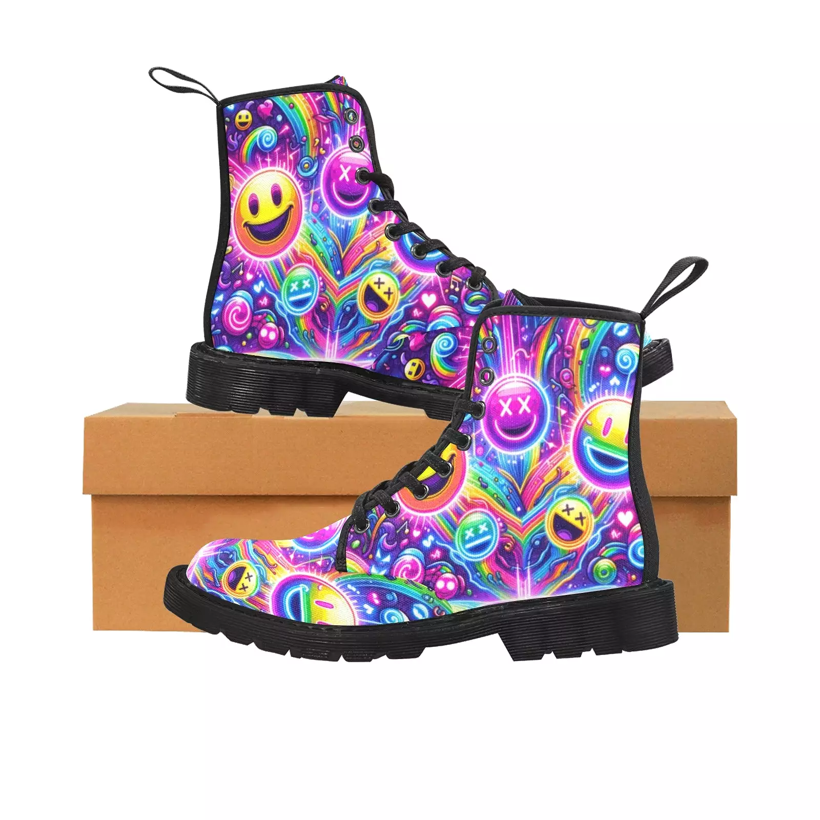 Joyful Neon Rave Canvas Boots for Women