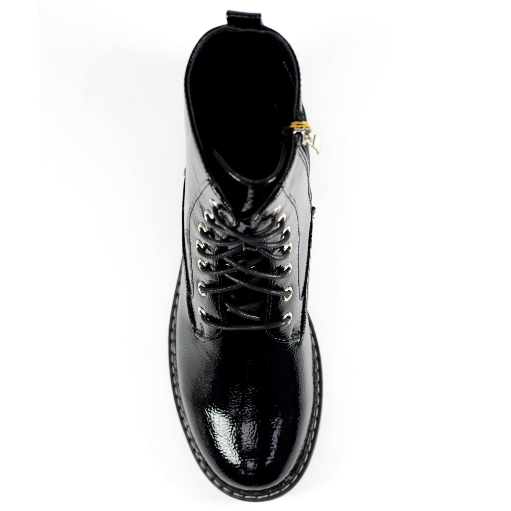 Ladies Black Patent Lunar Boots - Military Style, Laced, Narla Inside Zip - on Sale