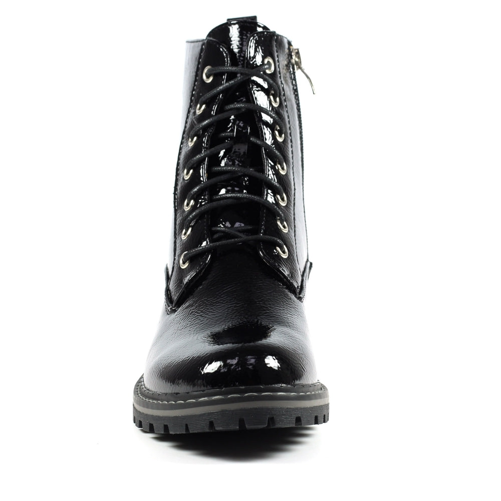 Ladies Black Patent Lunar Boots - Military Style, Laced, Narla Inside Zip - on Sale