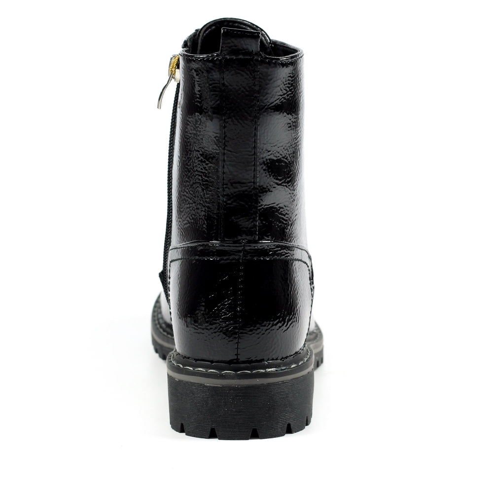 Ladies Black Patent Lunar Boots - Military Style, Laced, Narla Inside Zip - on Sale