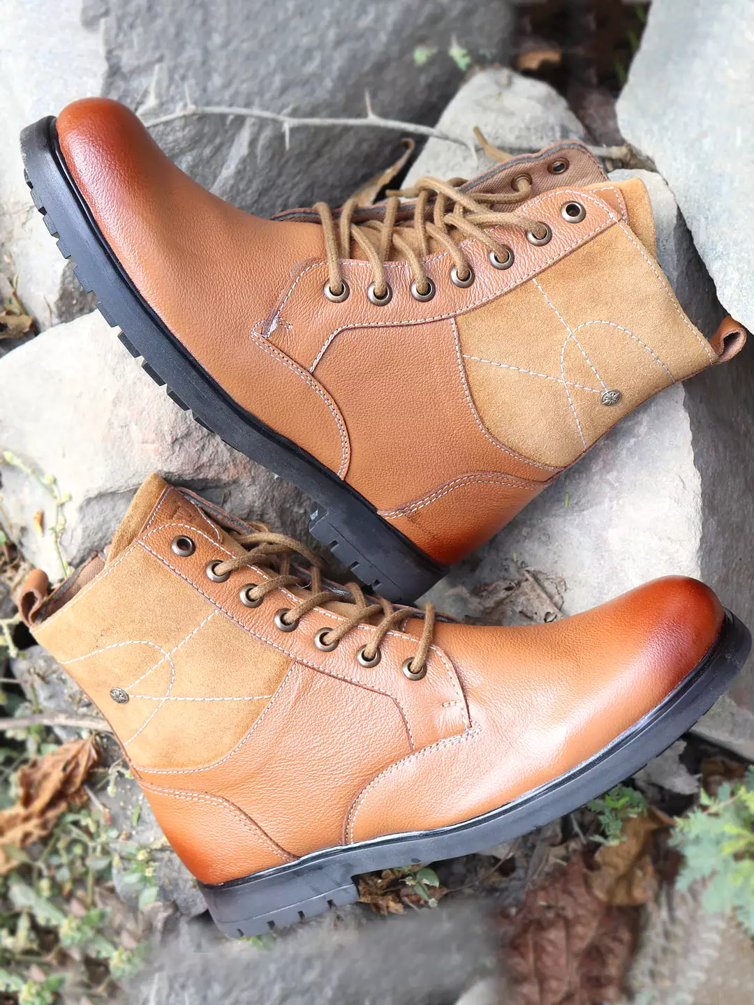 Leather Lace Up High Top Boots for Men