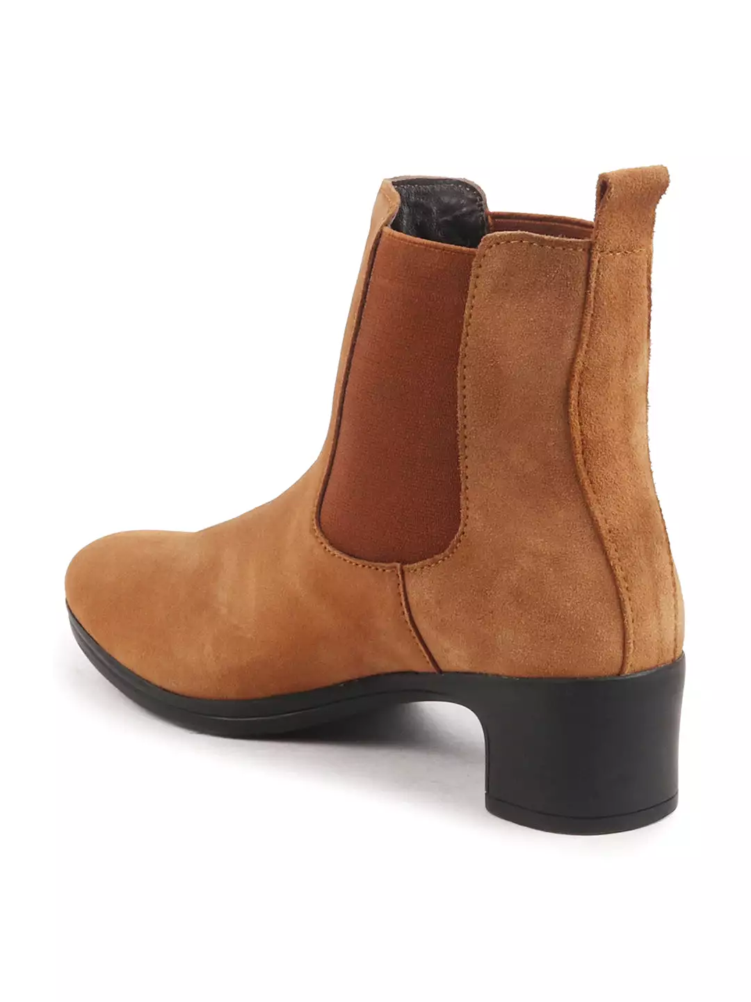 Leather Suede Ankle Boots with Flared Heel for Women.