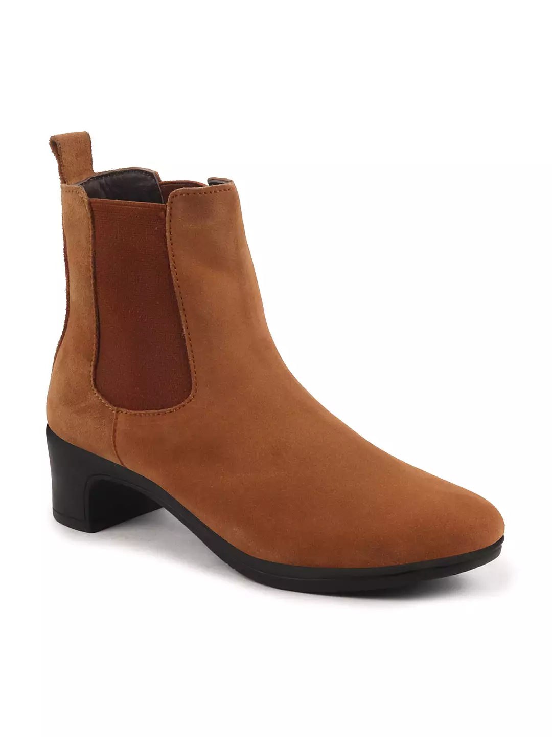 Leather Suede Ankle Boots with Flared Heel for Women.