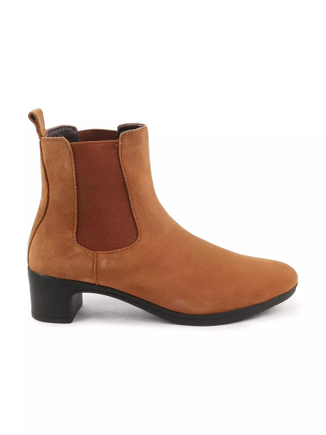 Leather Suede Ankle Boots with Flared Heel for Women.