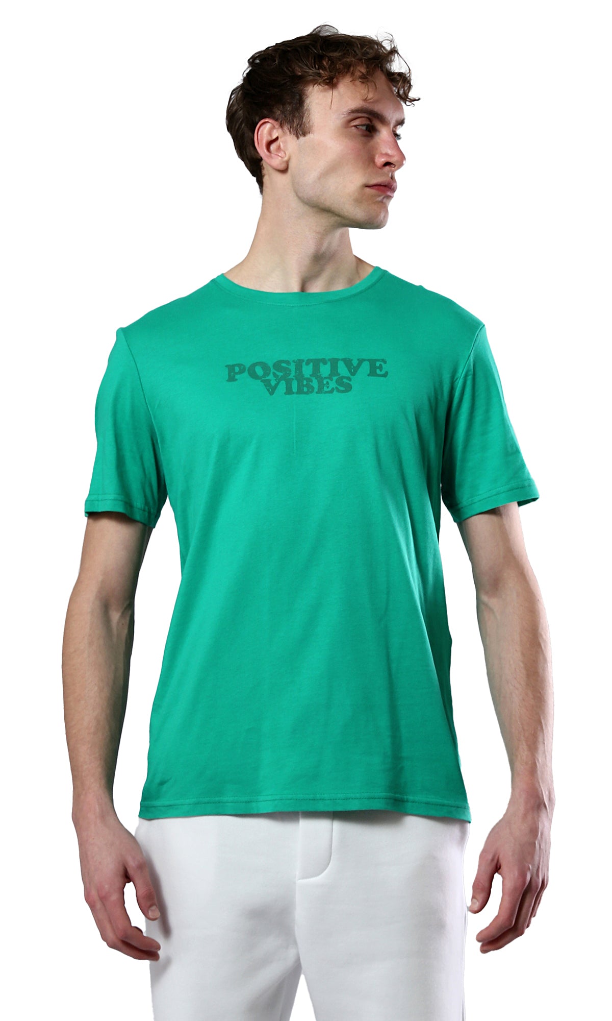 Light Green Cotton Summer Tee - O179022 - Positive Vibes Stylish Apparel