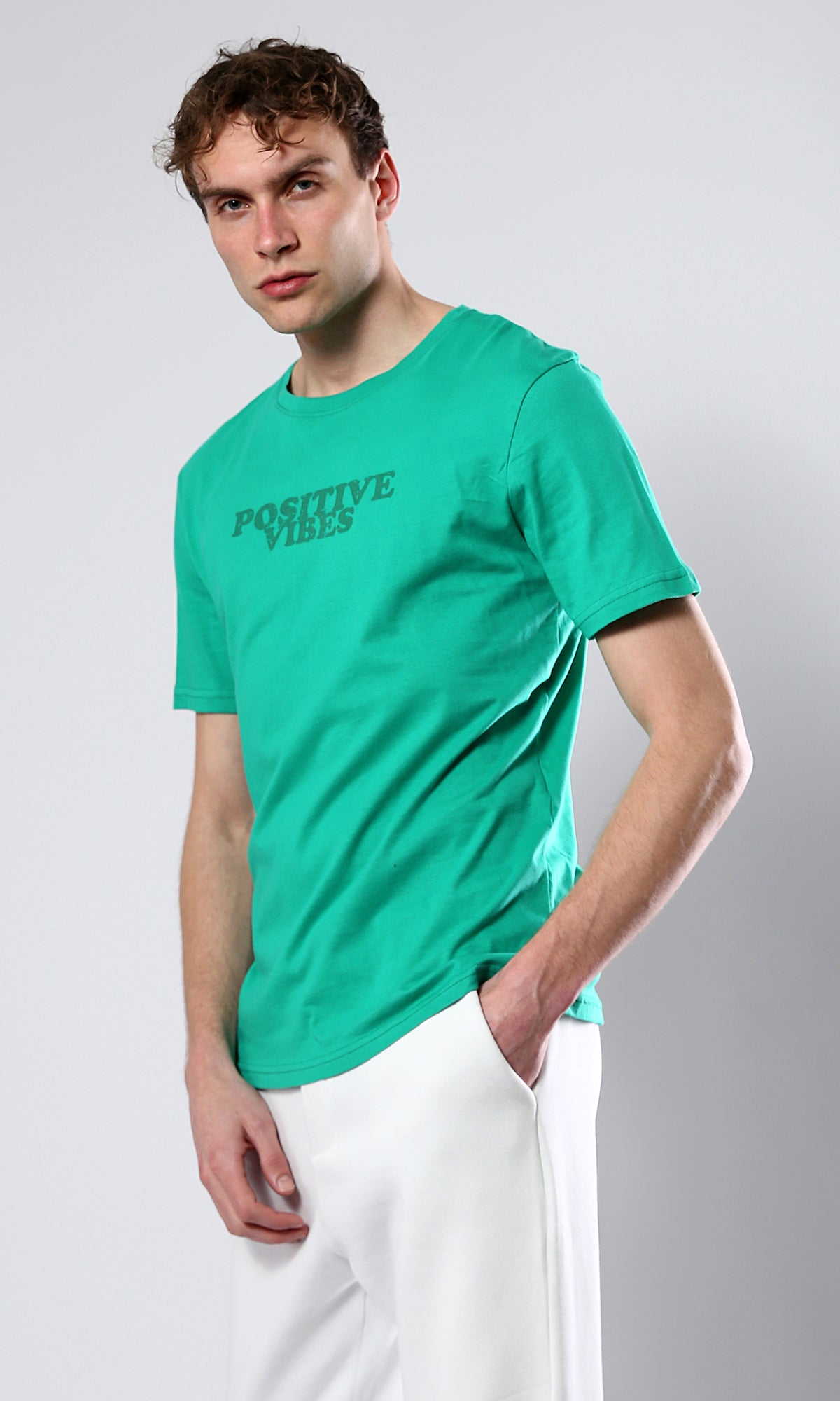 Light Green Cotton Summer Tee - O179022 - Positive Vibes Stylish Apparel