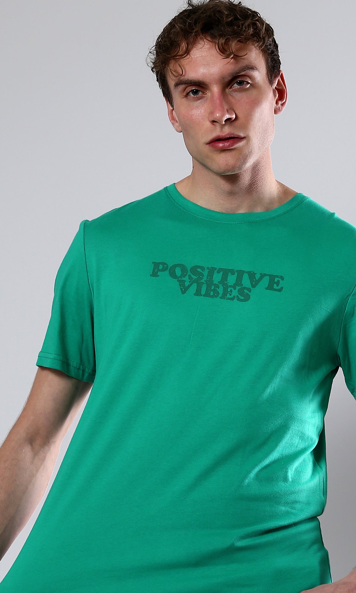 Light Green Cotton Summer Tee - O179022 - Positive Vibes Stylish Apparel