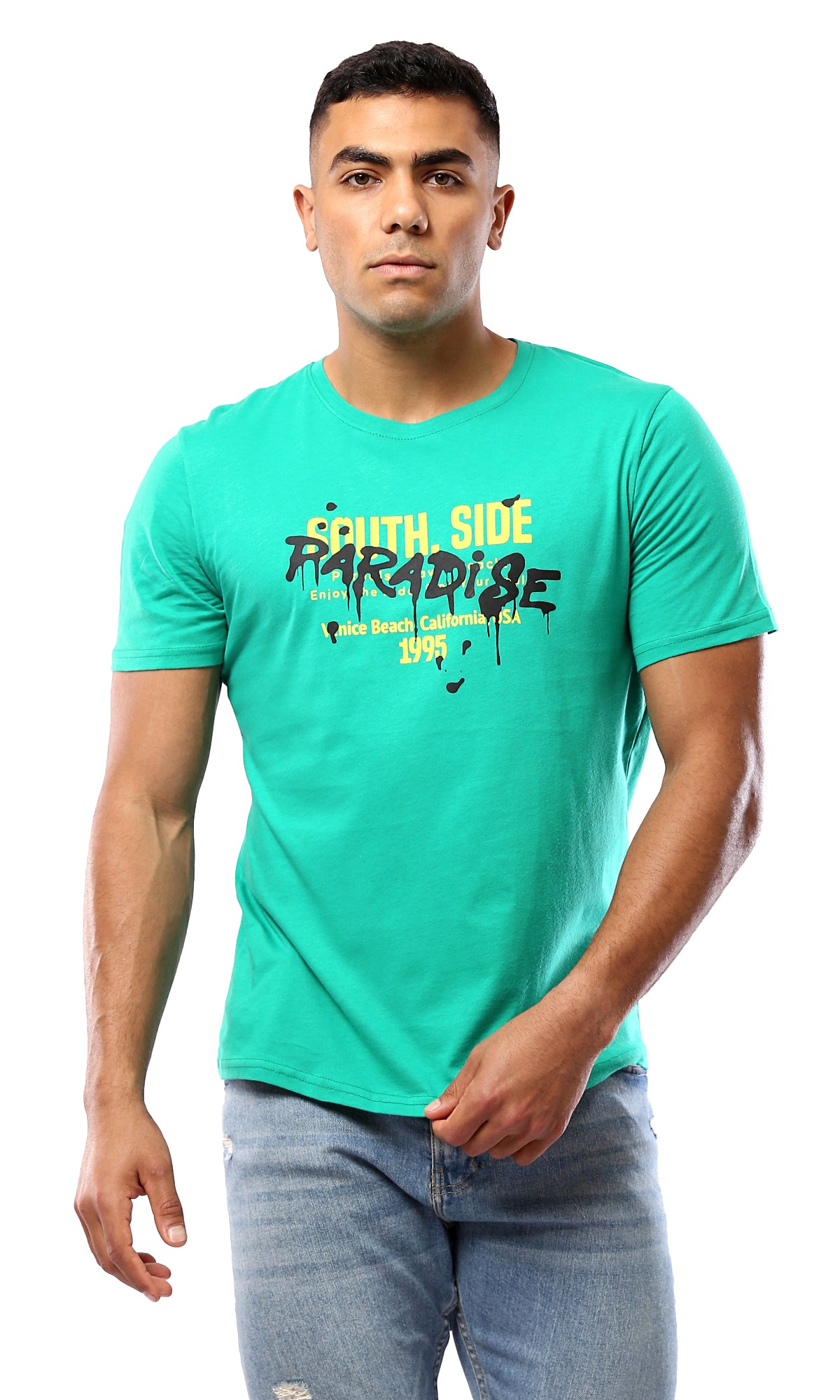 Light Green Cotton Tee - Regular Fit - Slip On