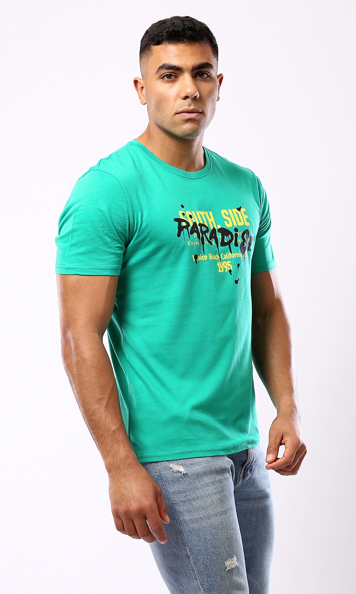 Light Green Cotton Tee - Regular Fit - Slip On