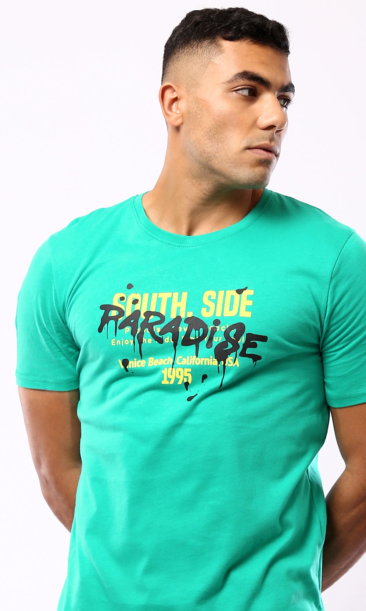 Light Green Cotton Tee - Regular Fit - Slip On