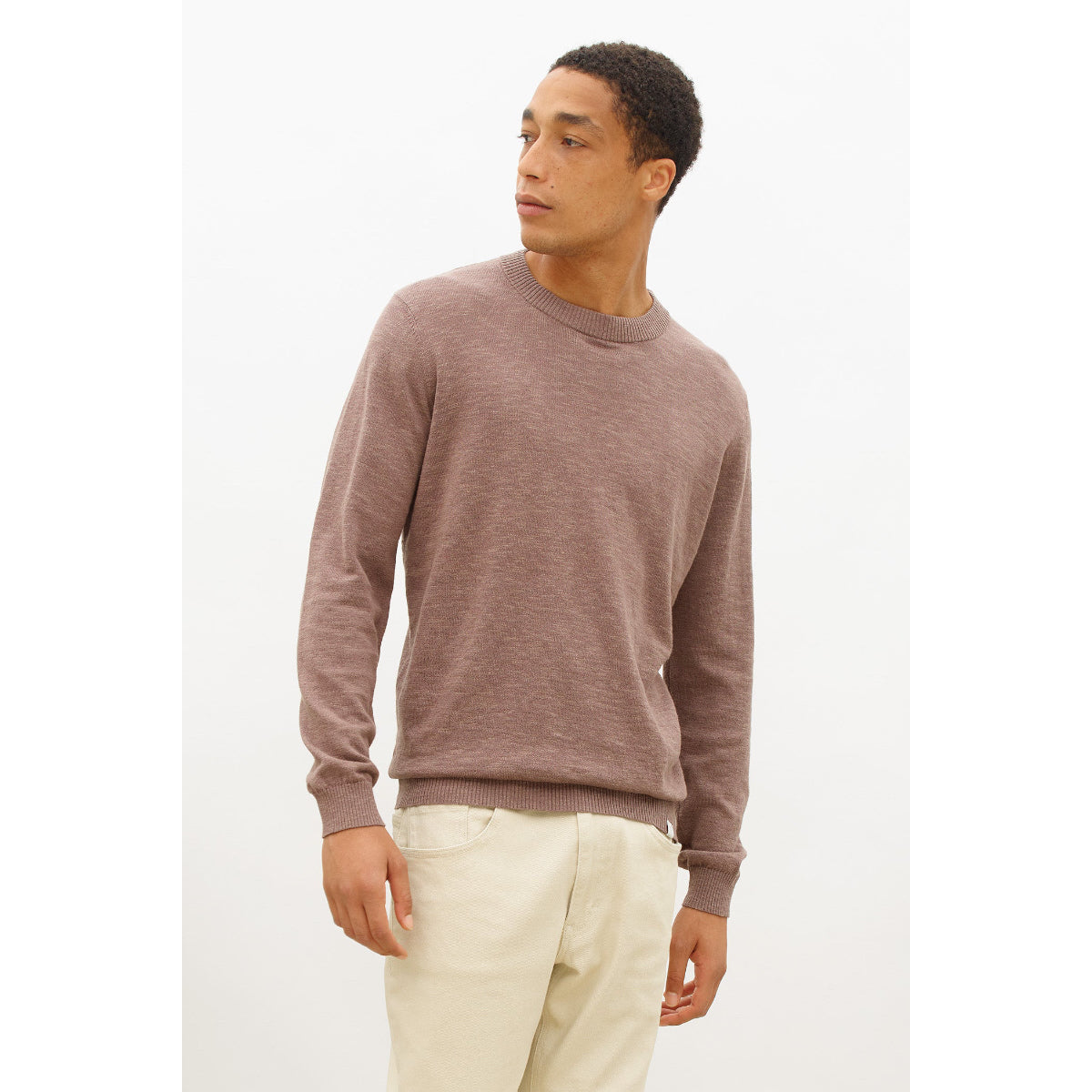 Linen Crew Sweater, Brown Lentil