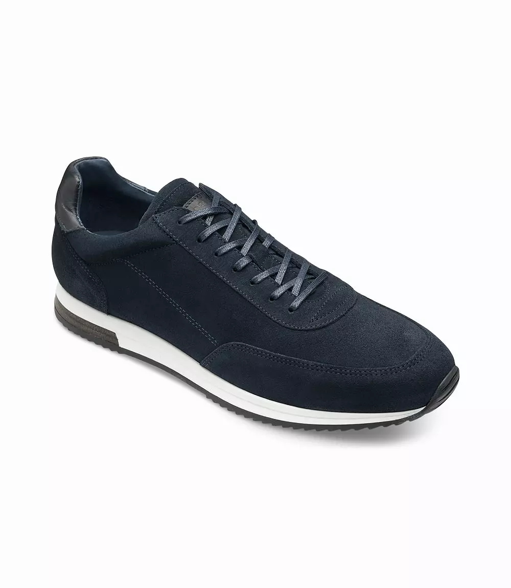 Loake Bannister, navy suede leather sneakers.