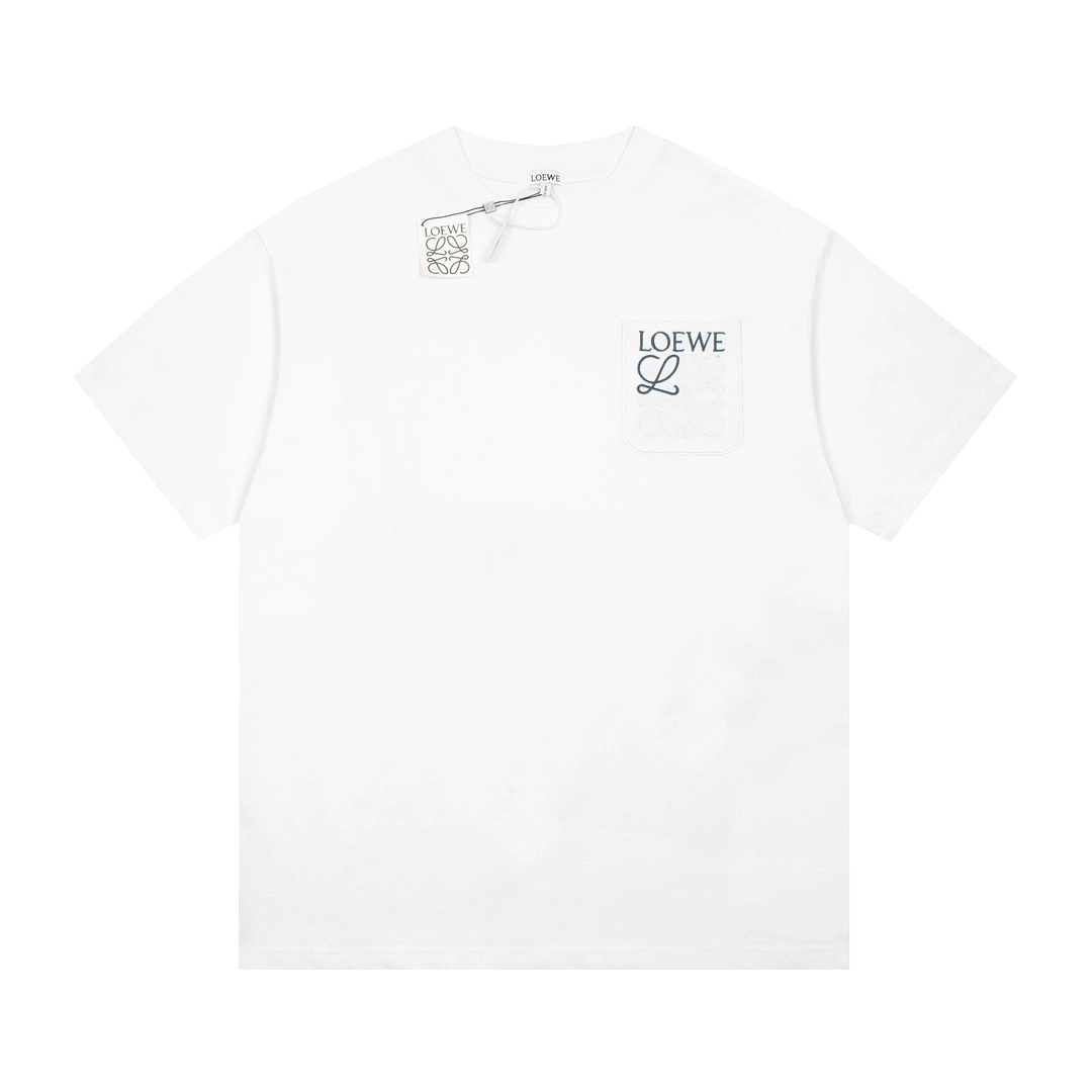 Loew SS23 white pocket embroidered T-shirt with short sleeves in 6.14 inches.