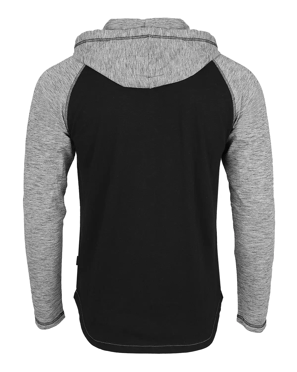 Long Sleeve Raglan Henley Round Bottom Hood White/Black T-Shirt