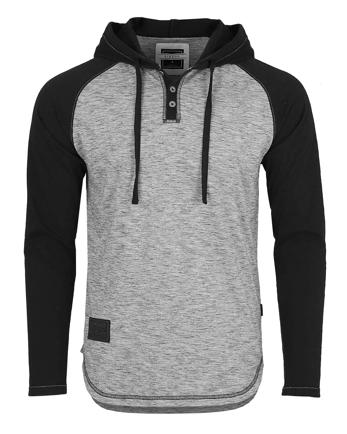 Long Sleeve Raglan Henley Round Bottom Hood White/Black T-Shirt