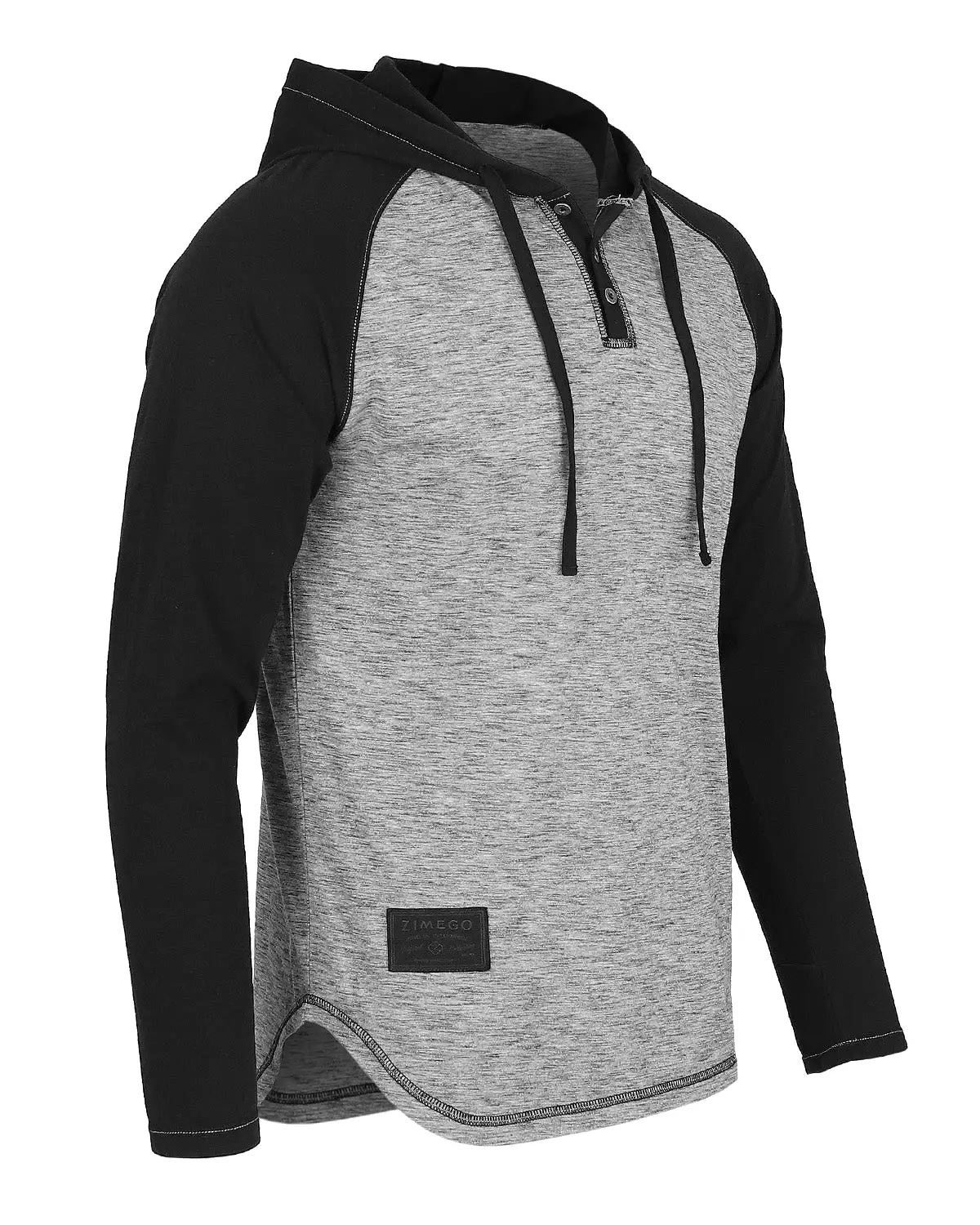 Long Sleeve Raglan Henley Round Bottom Hood White/Black T-Shirt