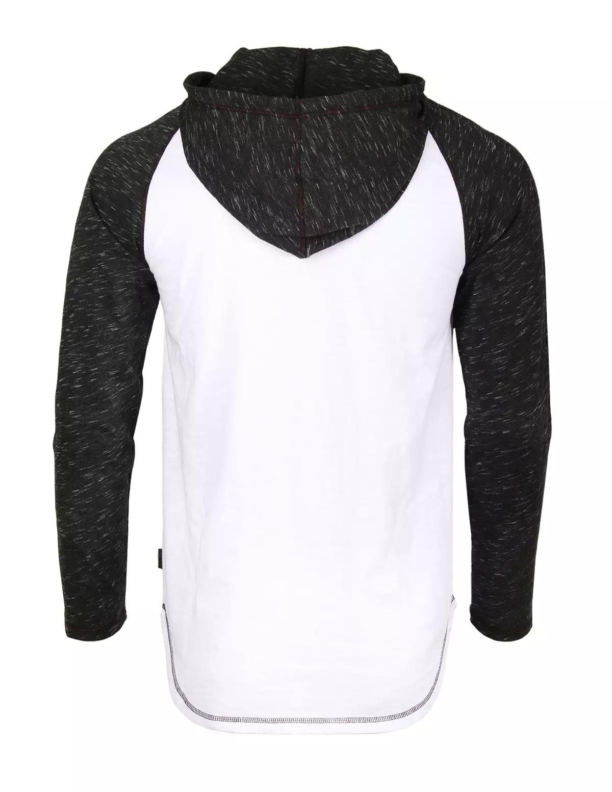 Long Sleeve Raglan Henley Round Bottom Hood White/Black T-Shirt