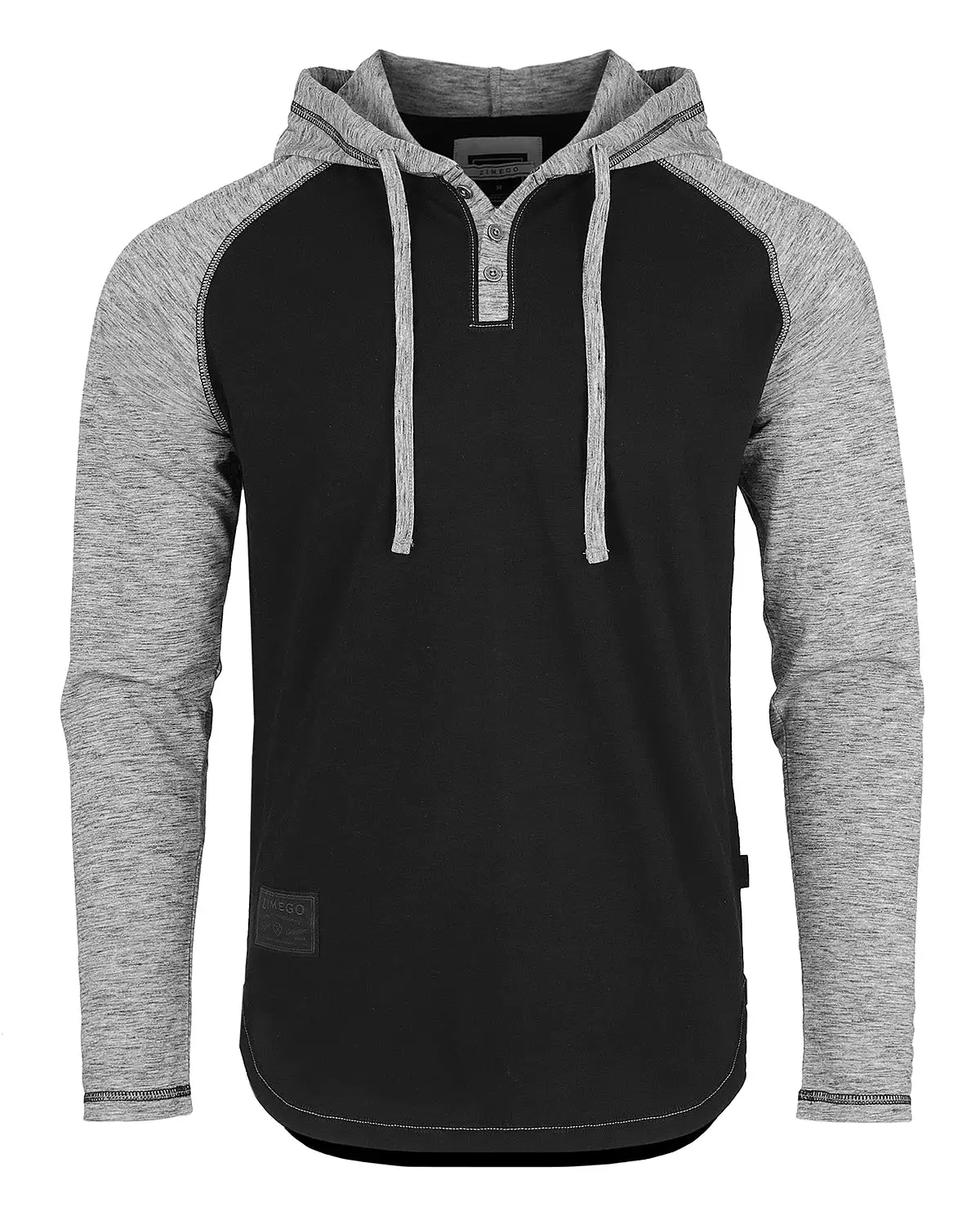 Long Sleeve Raglan Henley Round Bottom Hood White/Black T-Shirt