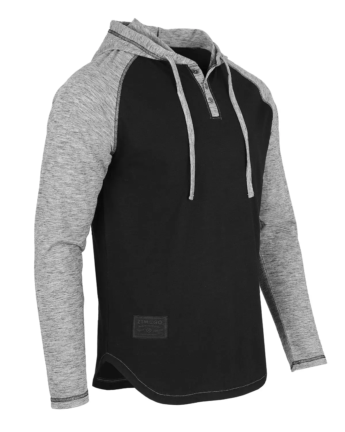 Long Sleeve Raglan Henley Round Bottom Hood White/Black T-Shirt