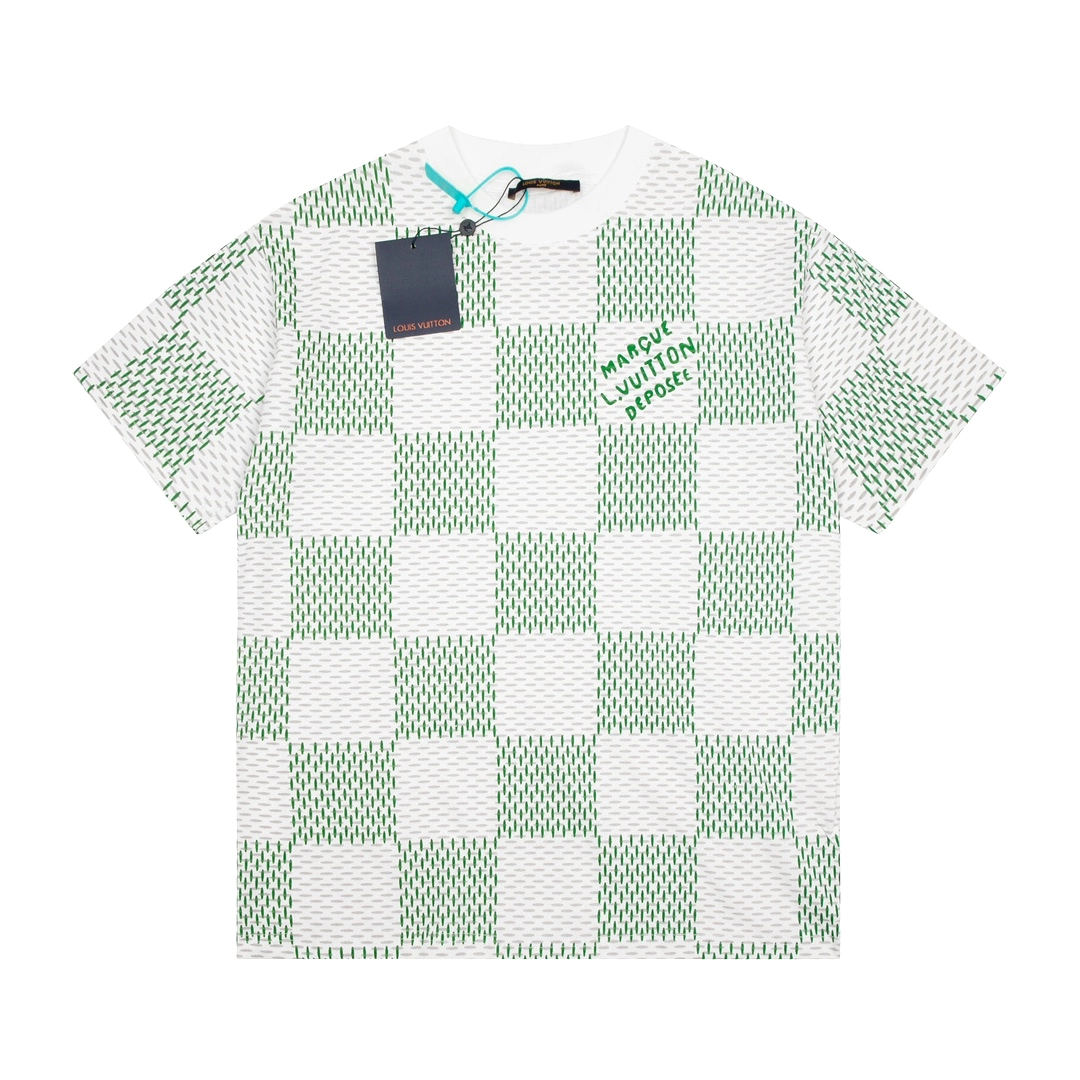 Louis Vuitton 23SS Plaid Logo Print T-Shirt - White & Green