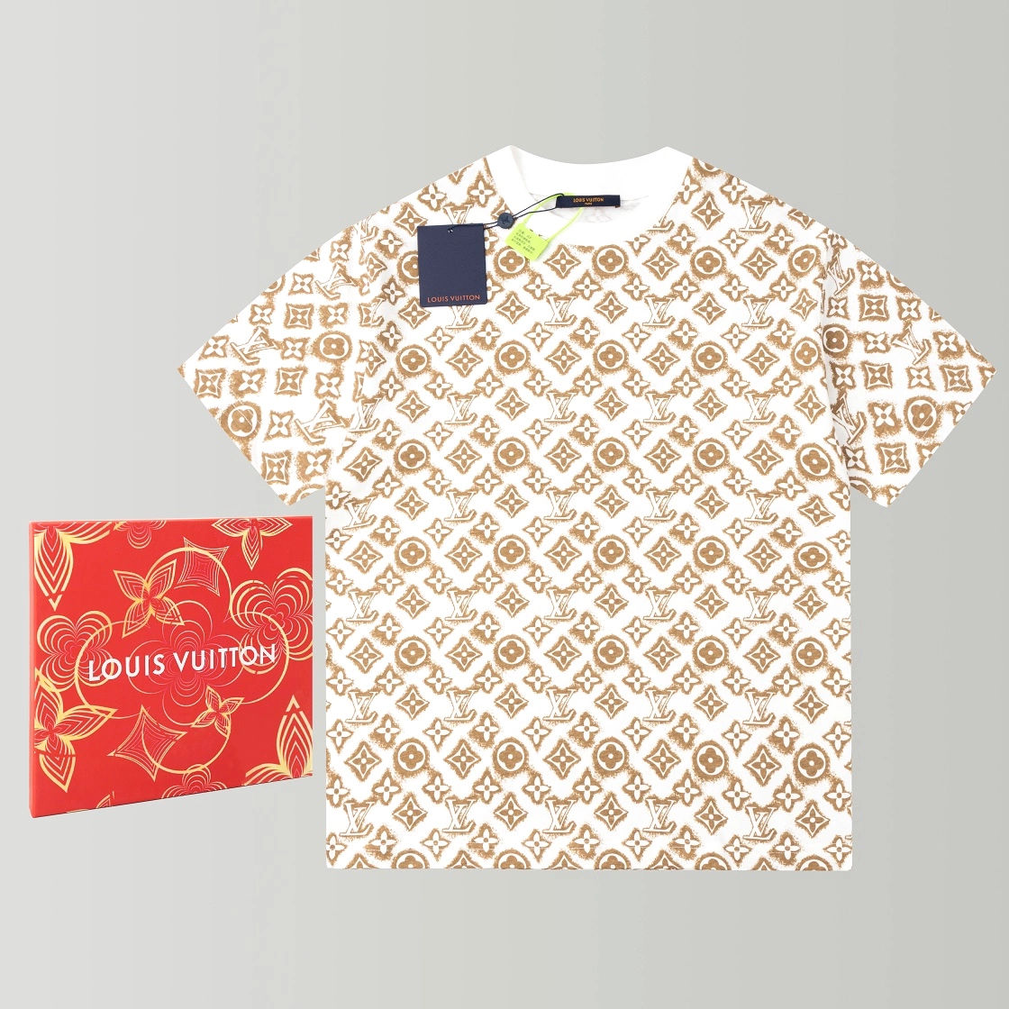 Louis Vuitton 23SS short-sleeved T-shirt in white and yellow, featuring the full body presbyopia logo - 7.11.