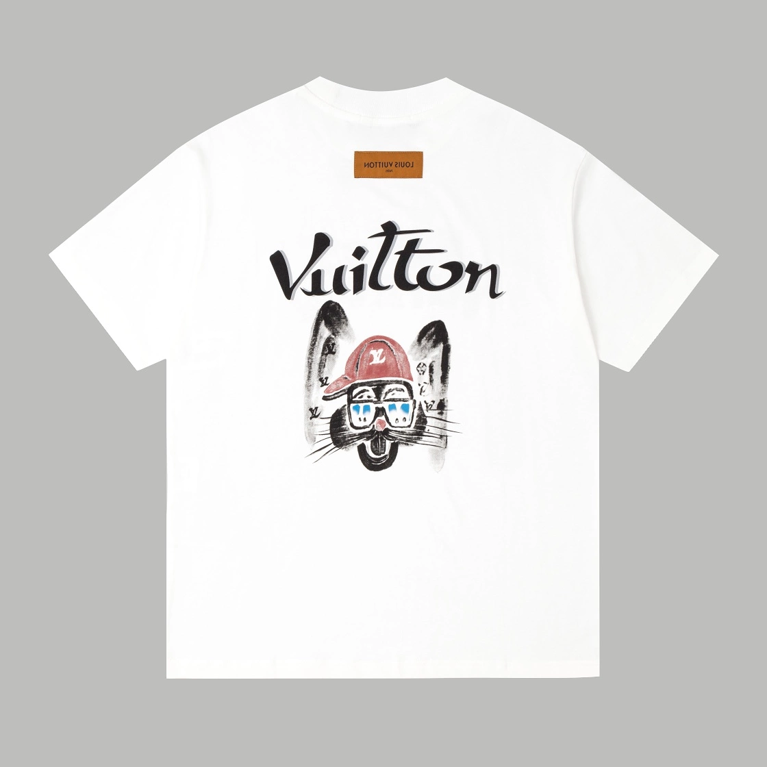 Louis Vuitton 23SS White Short Sleeve T-Shirt with Cartoon Rabbit Logo Print Size 7.4