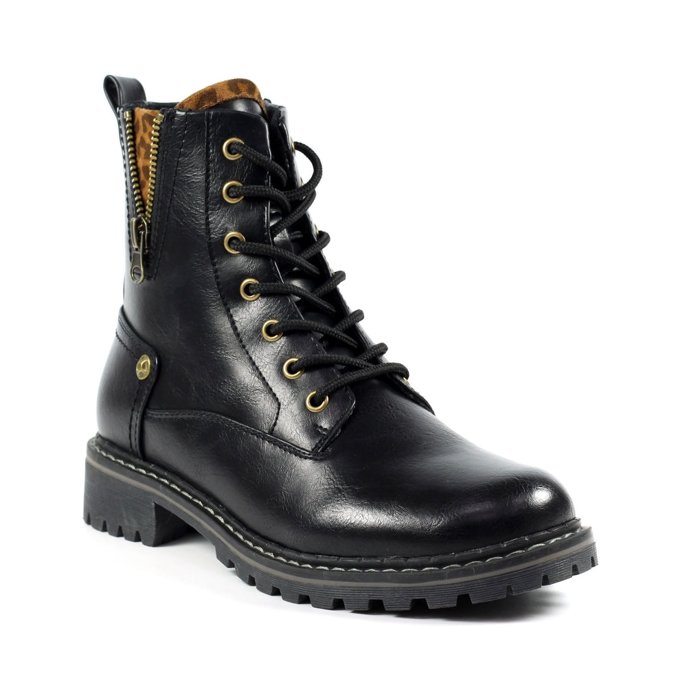 Lunar Boots for Women - Black Lace-up Military Style with Inside Zip - Nevada - On Sale