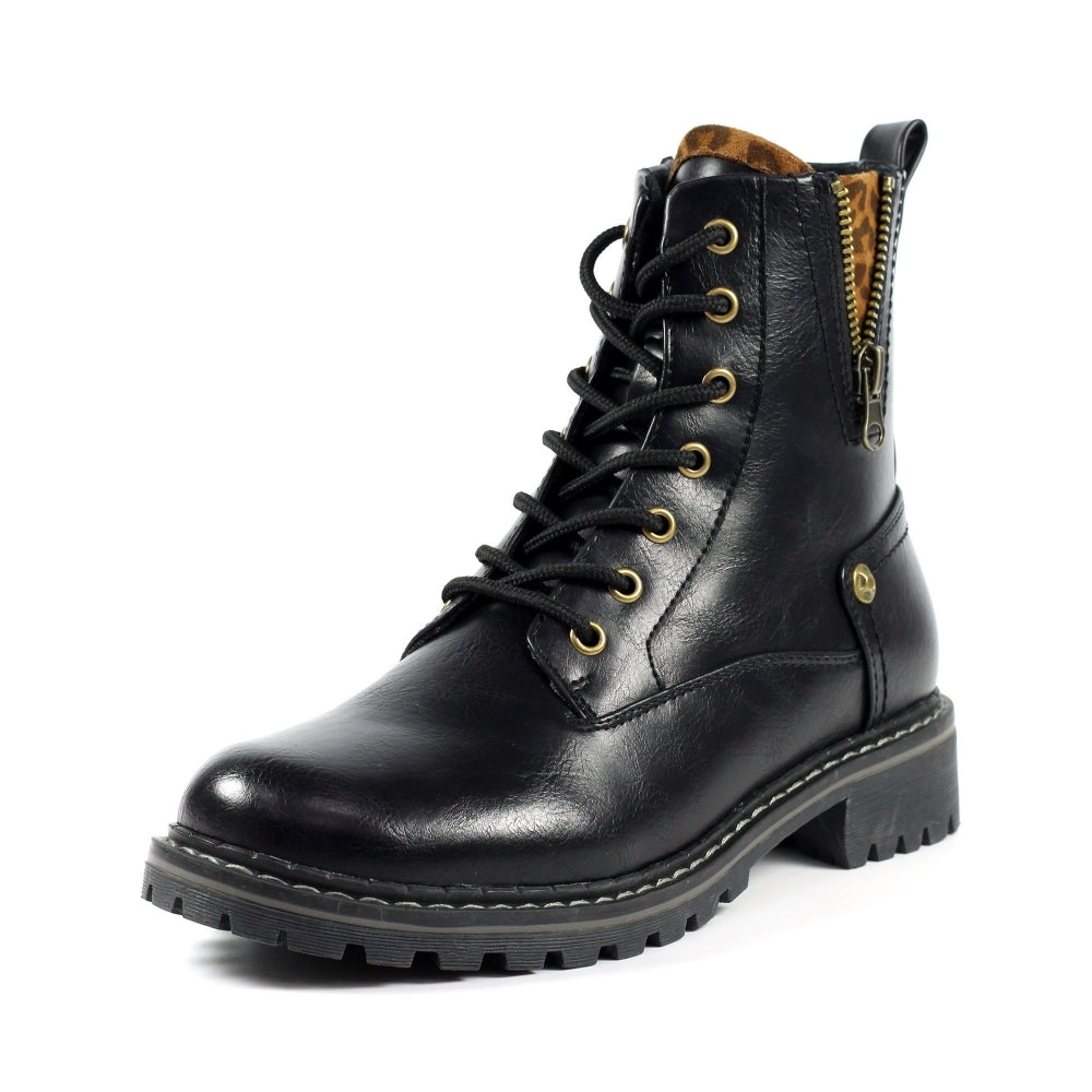 Lunar Boots for Women - Black Lace-up Military Style with Inside Zip - Nevada - On Sale