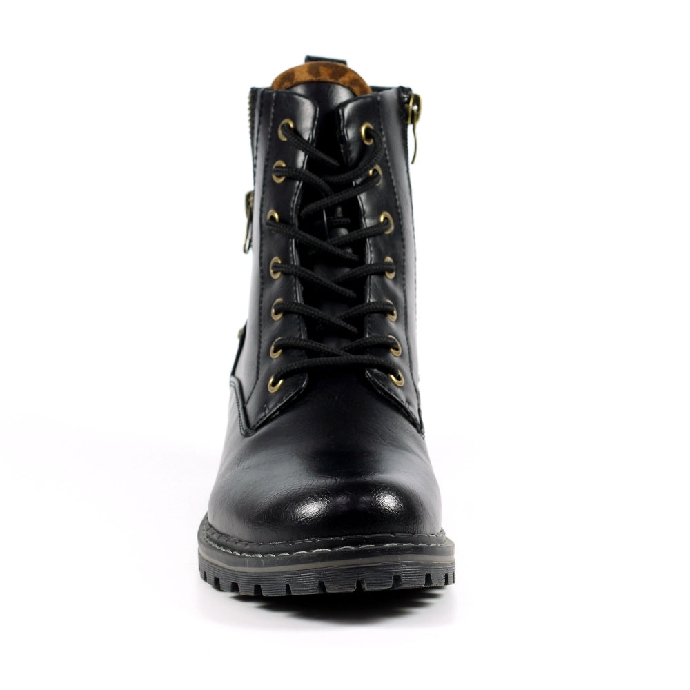 Lunar Boots for Women - Black Lace-up Military Style with Inside Zip - Nevada - On Sale