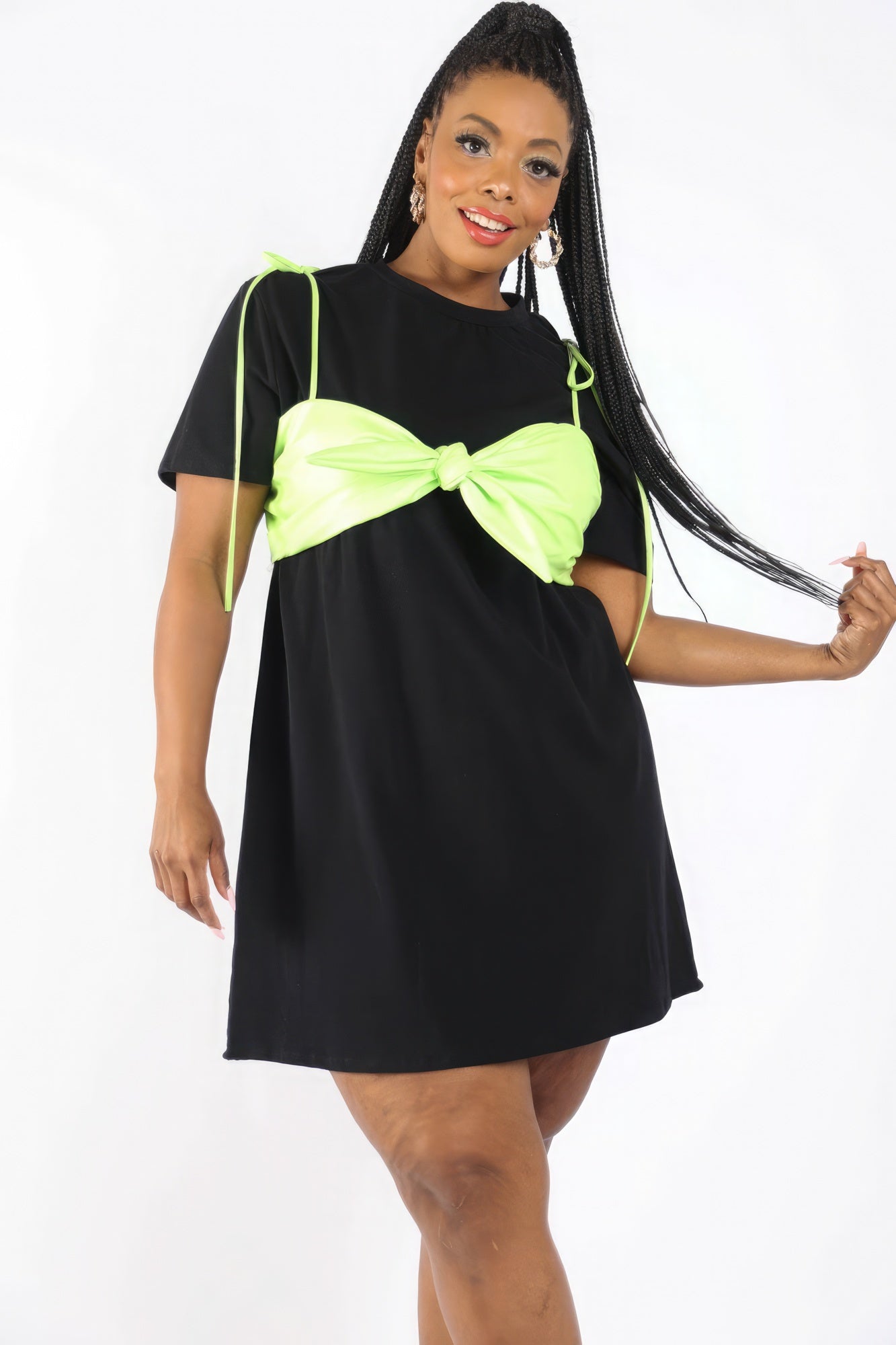 Matte Pu Bra Overlay T Shirt Dress - Black - Shop Now