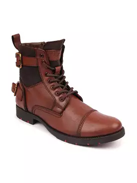 Men's Genuine Leather High Ankle Combat Boots with Cap Toe, 7-Eye Lace Up Closure, and Side Zipper