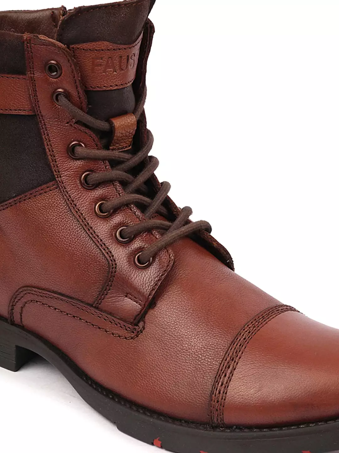 Men's Genuine Leather High Ankle Combat Boots with Cap Toe, 7-Eye Lace Up Closure, and Side Zipper