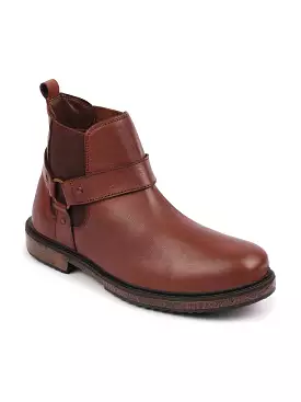 Men's Genuine Leather Side Buckle Slip On Chelsea Work Boots