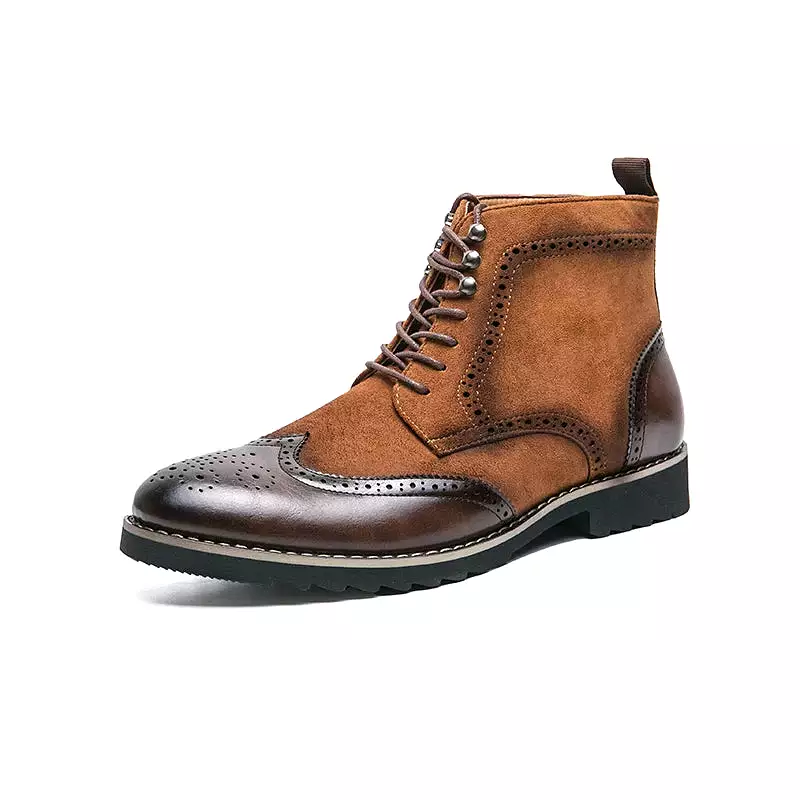 Men's Retro Boots Brown Flock Lace-up Shoes by Ashore Shop