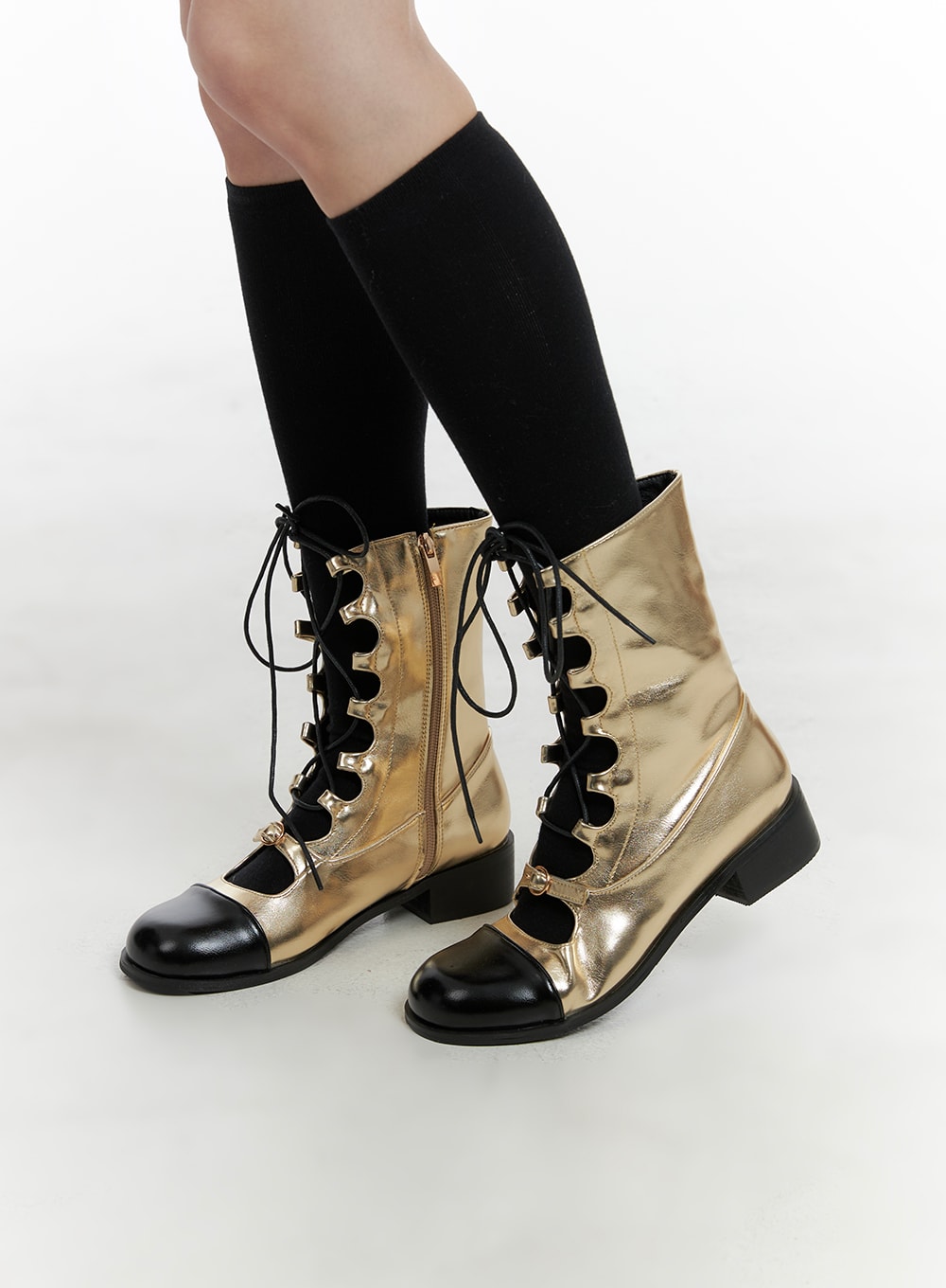 Metallic patchy lace-up Chelsea boots - OM426