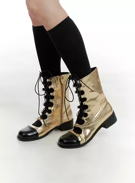 Metallic patchy lace-up Chelsea boots - OM426