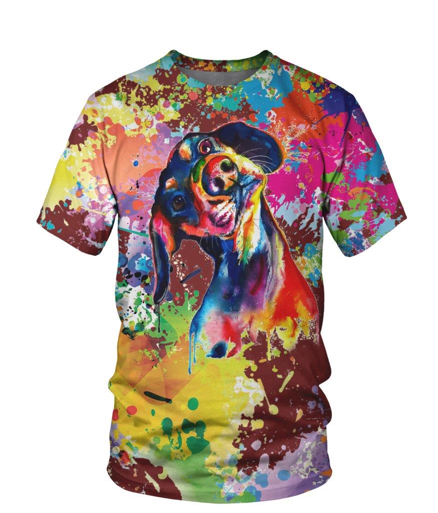 Mignon Chien T-Shirt, 3D Full Imprimé, Chien Multicoloré Dessin - VECHIE001