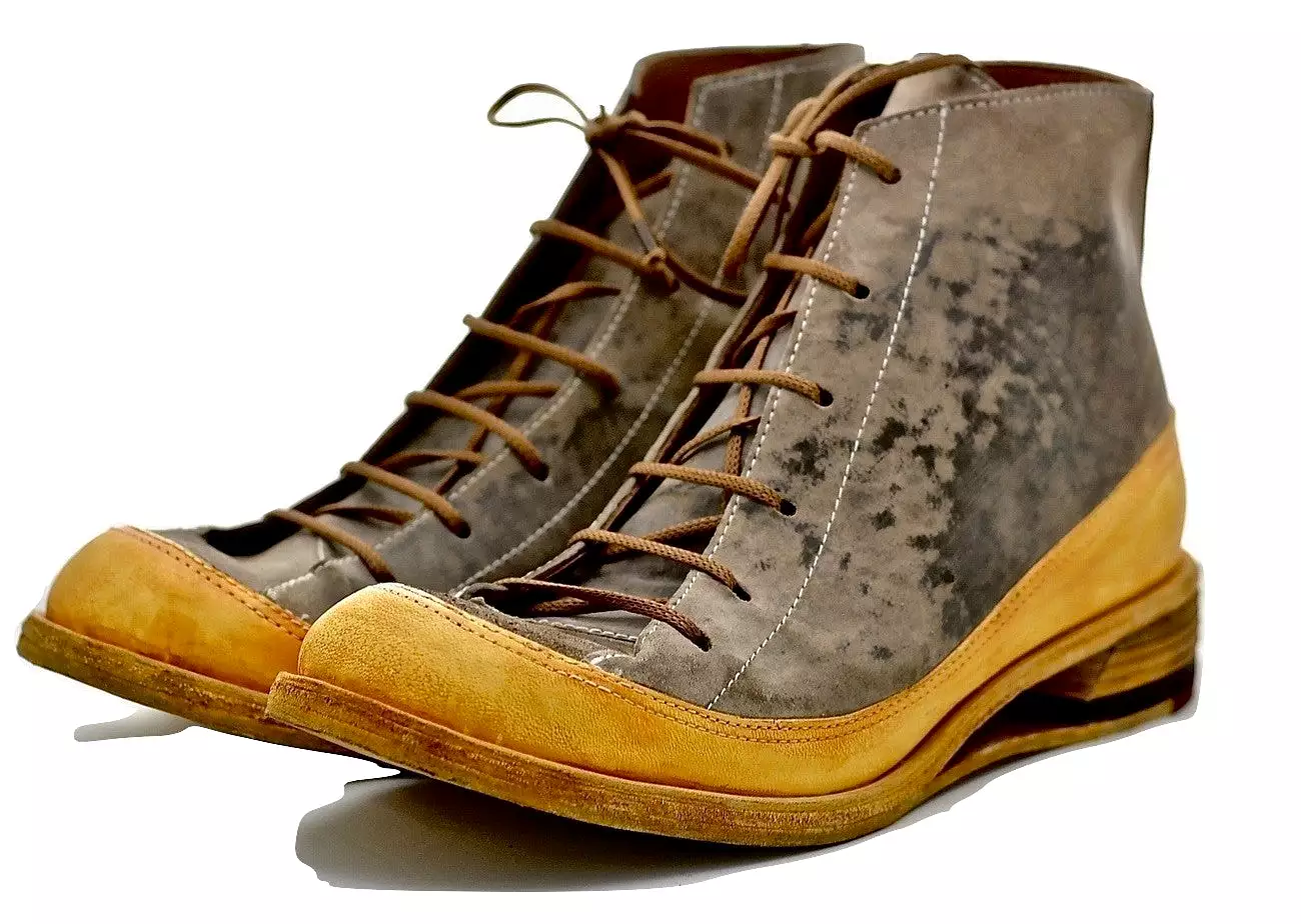 Mustard and brown sneaker boot with hollow wedge