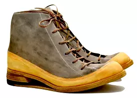 Mustard and brown sneaker boot with hollow wedge